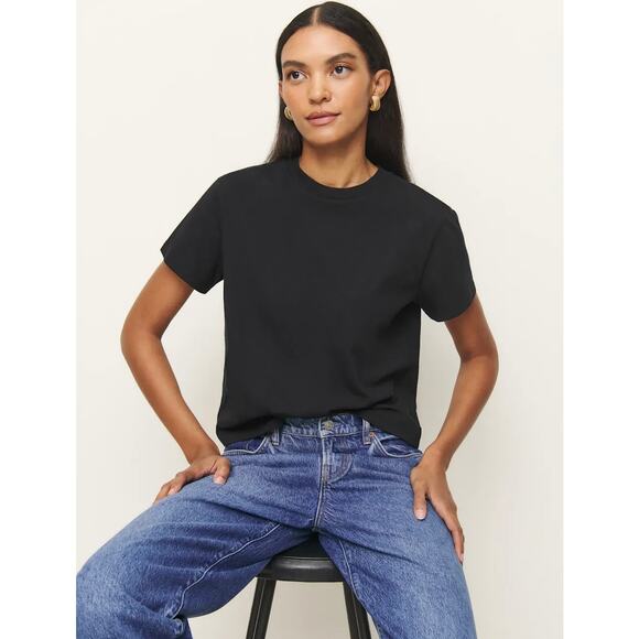 Reformation Black Organic Cotton Crew Neck T-Shirt XS Classic Short Sleeve Tee - Picture 4 of 11